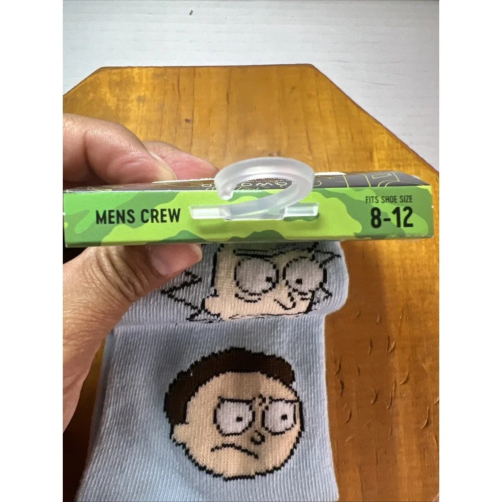 Rick And‎ Morty Men Crew Socks Light Blue  Faces Print  Size 8-12 NWT